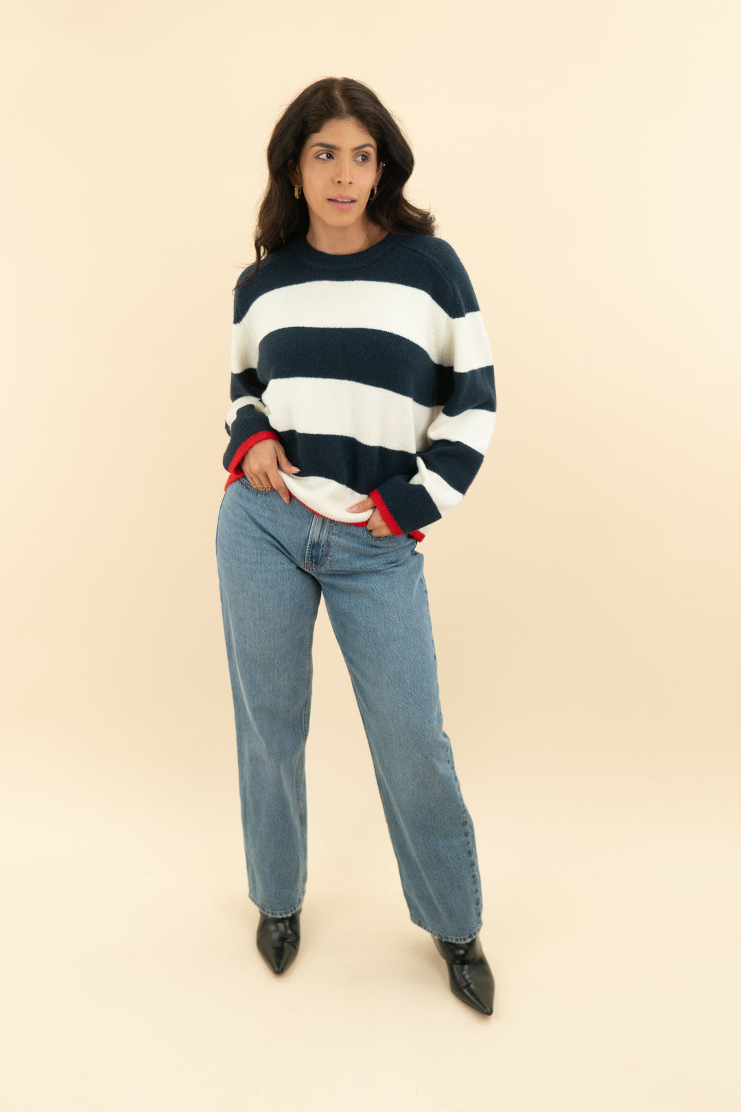 abercrombie & fitch navy and white stripe sweater (m)
