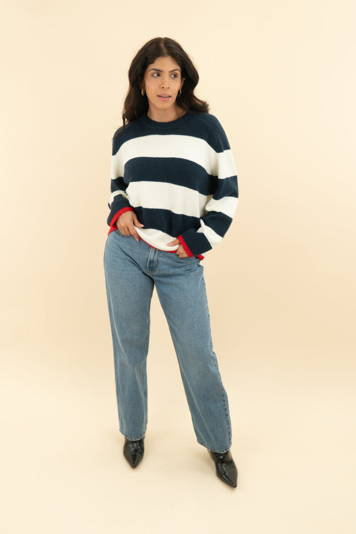 abercrombie & fitch navy and white stripe sweater (m)