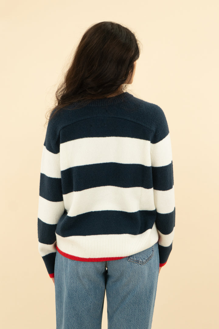 abercrombie & fitch navy and white stripe sweater (m)