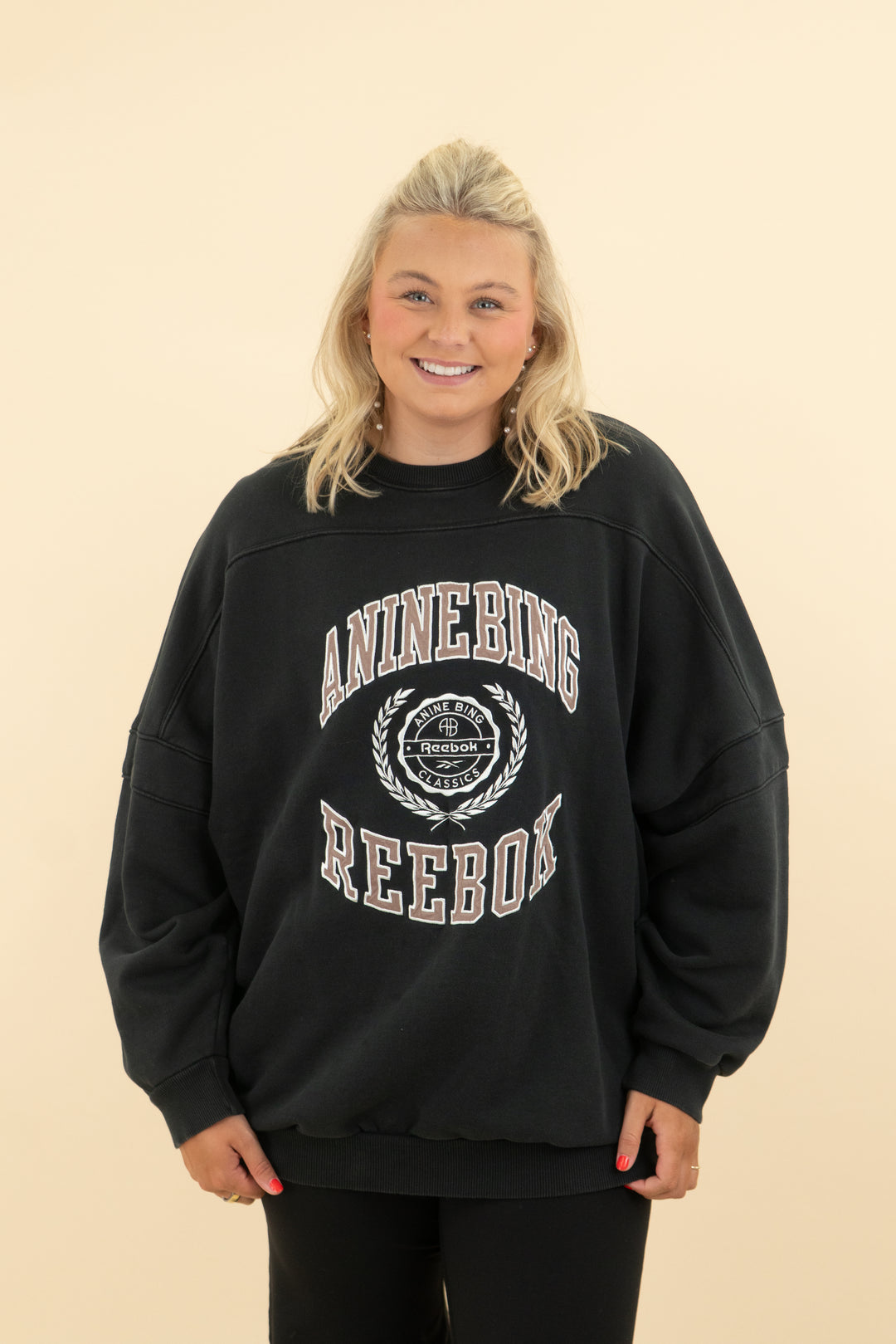 anine bing x reebok black crew neck (l)