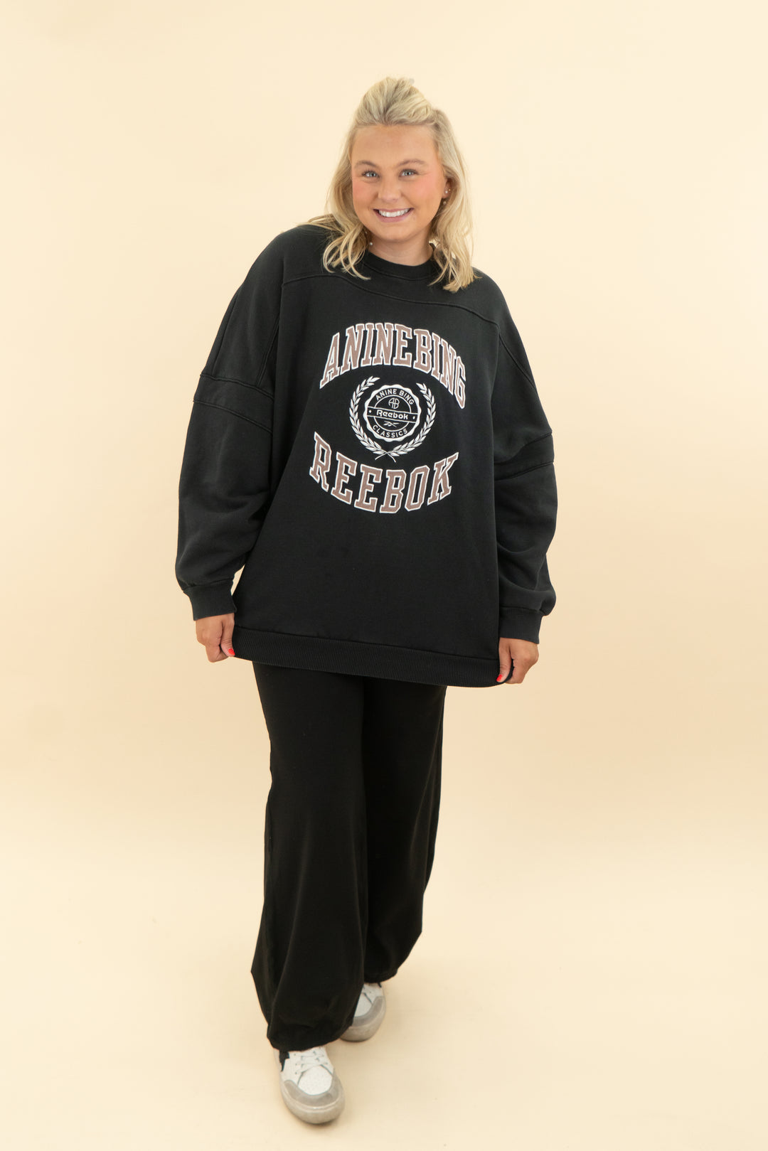 anine bing x reebok black crew neck (l)
