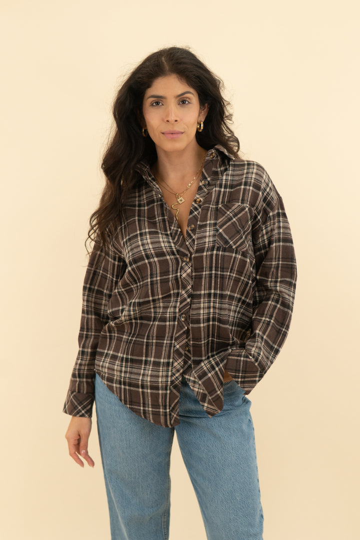 chryii brown plaid flannel nwt (s)