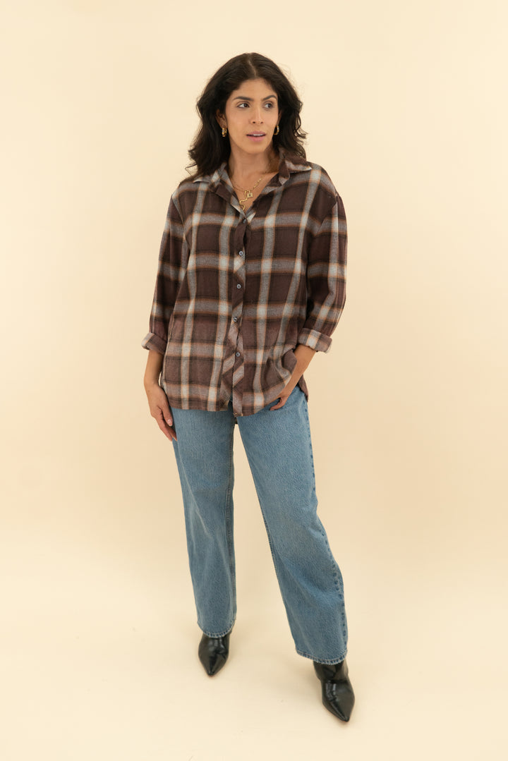vici brown and orange plaid flannel (s)
