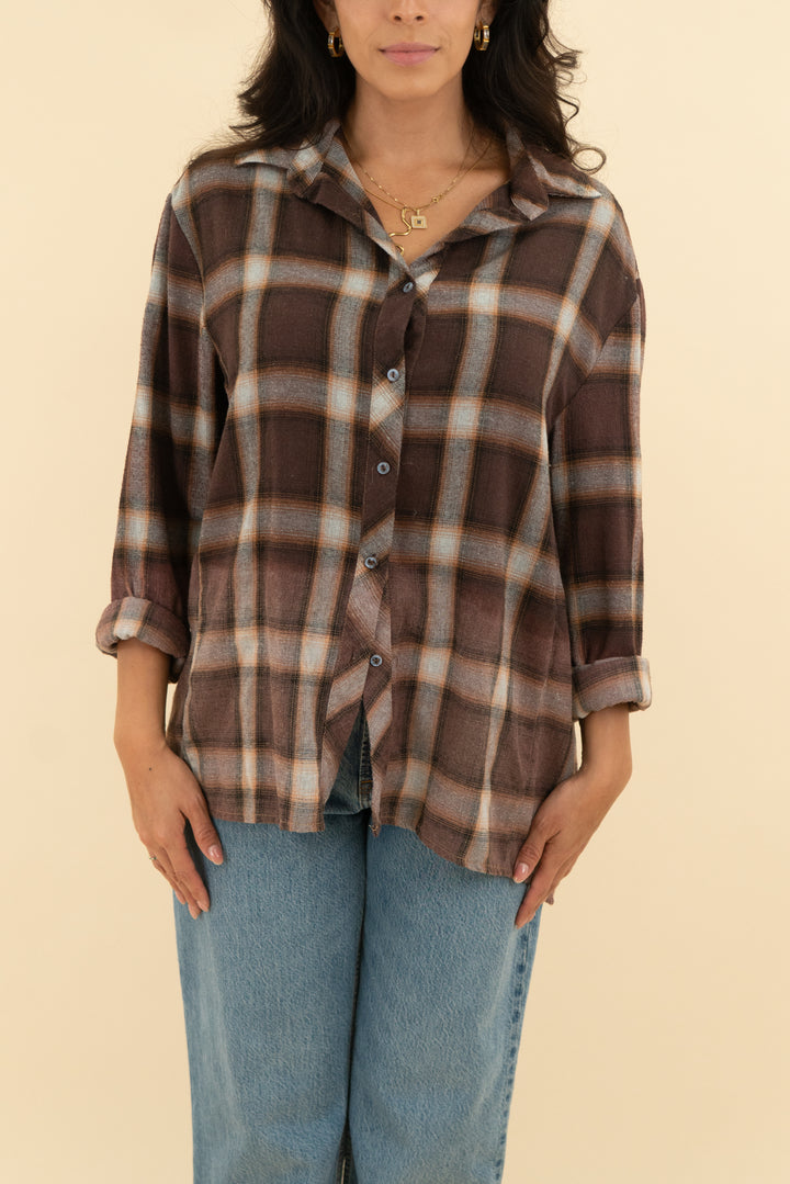vici brown and orange plaid flannel (s)