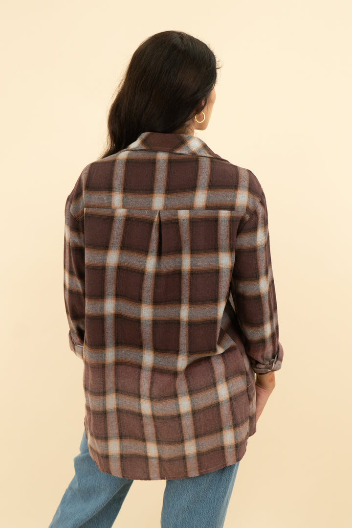 vici brown and orange plaid flannel (s)