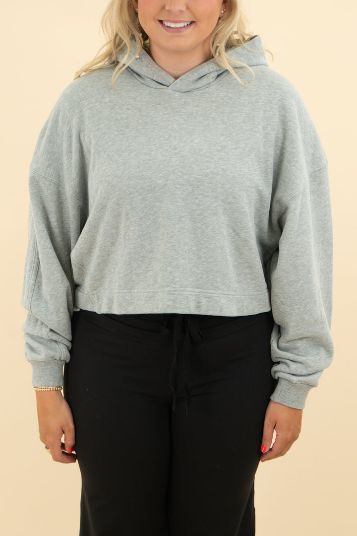 vuori heather grey cropped hoodie (l)