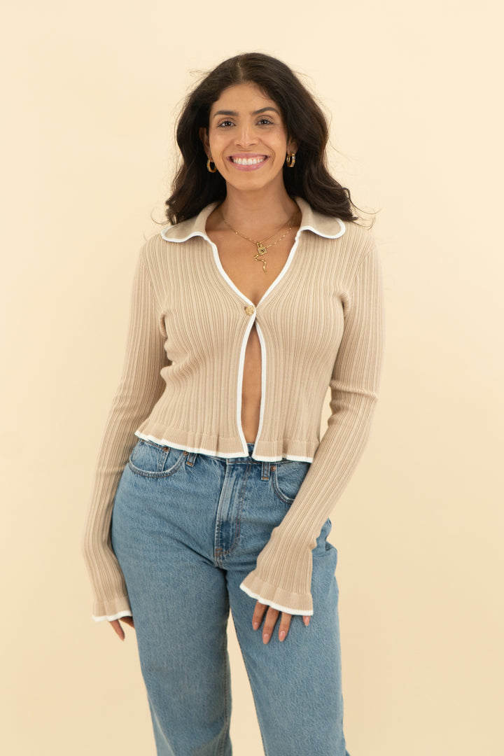 majorelle tan ruffle cardigan nwt (s)