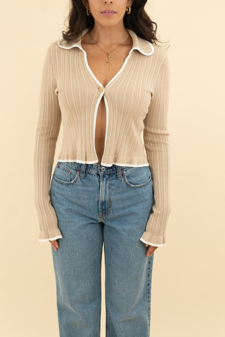 majorelle tan ruffle cardigan nwt (s)