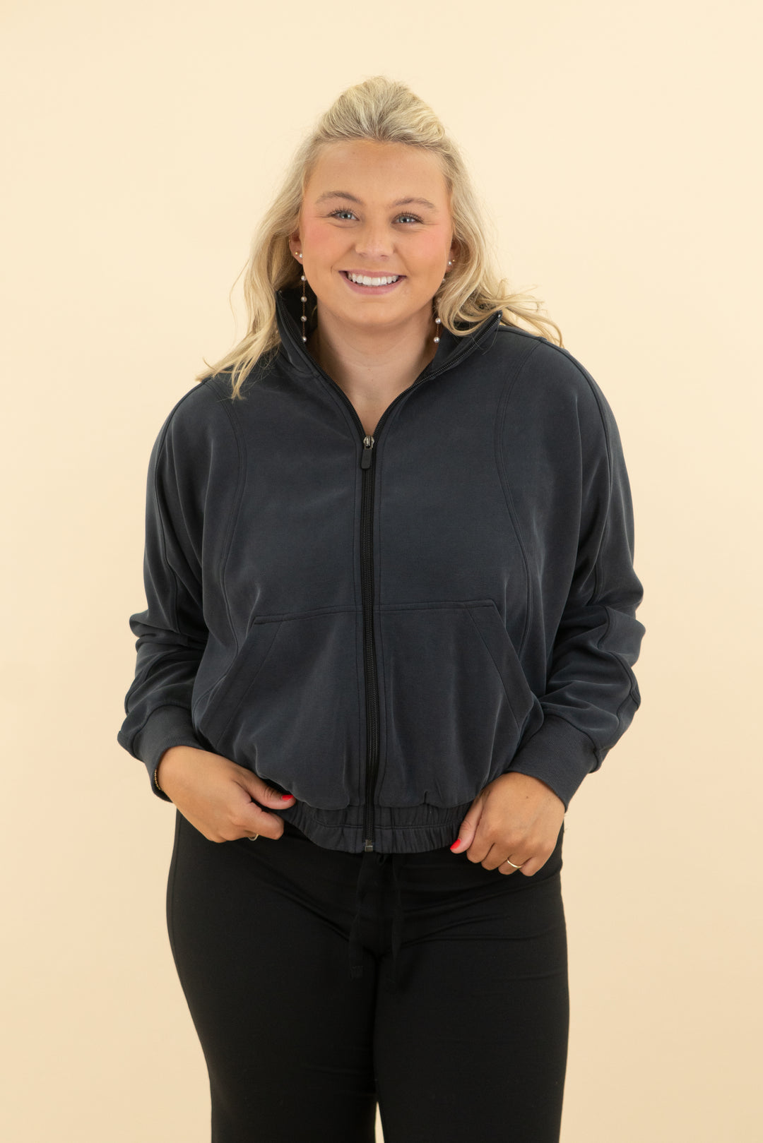 lululemon dark grey super soft zip up (l)