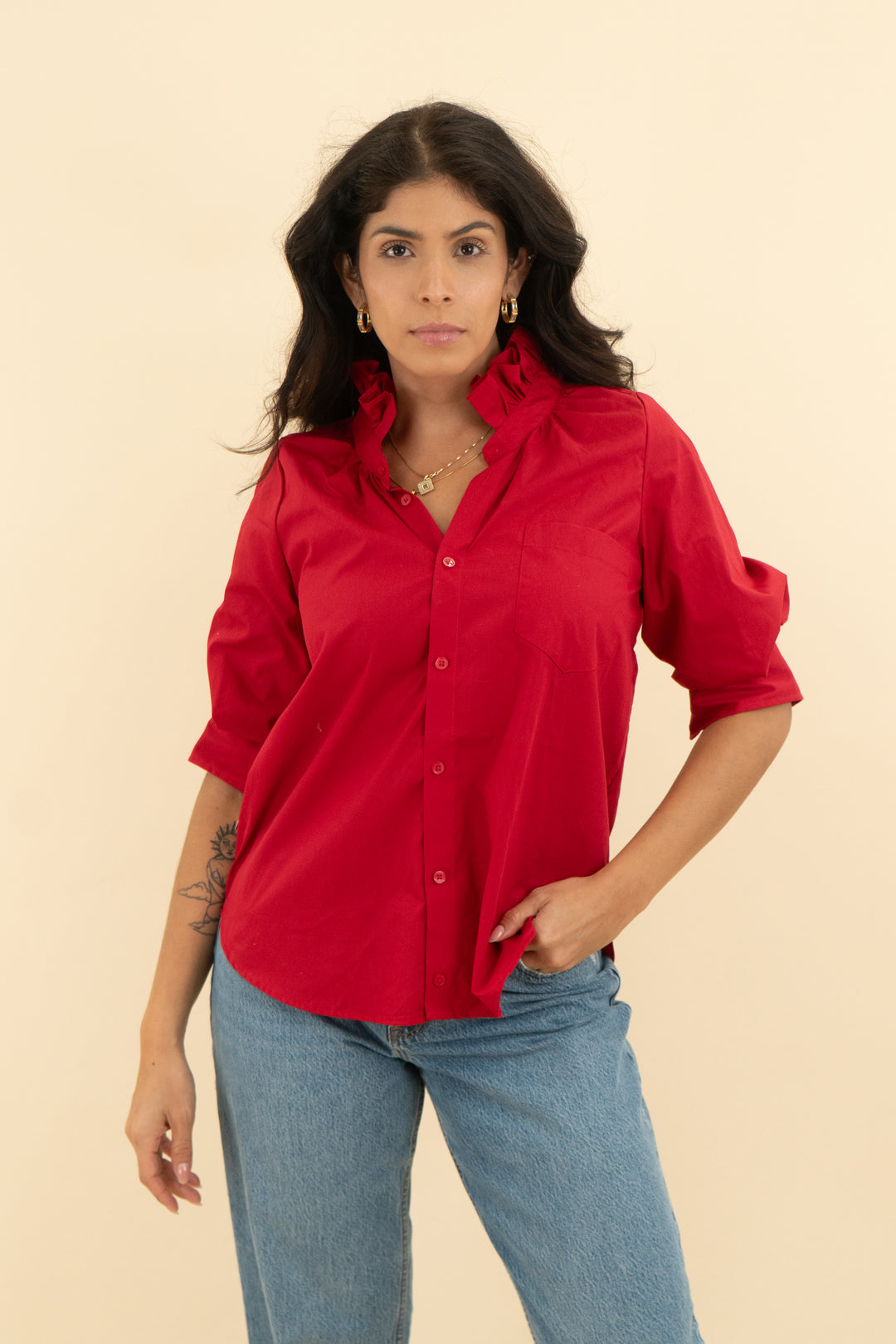 kmj red southern lover demi fit top nwt (s)