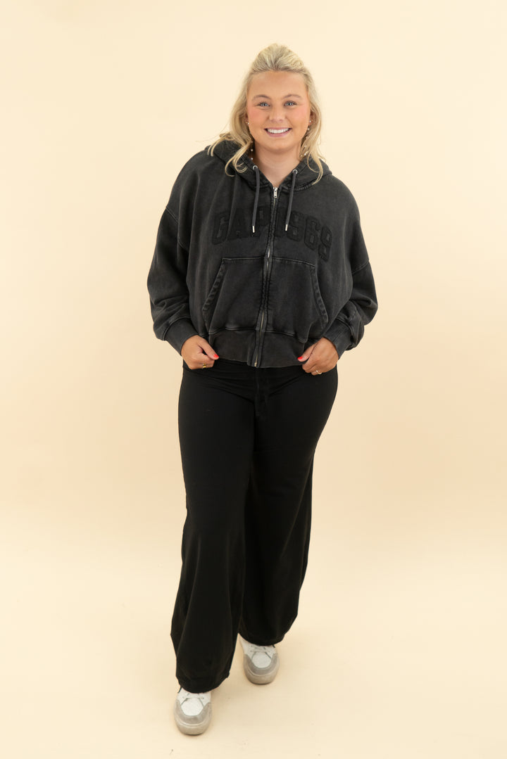 gap washed black zip up jacket (xl)