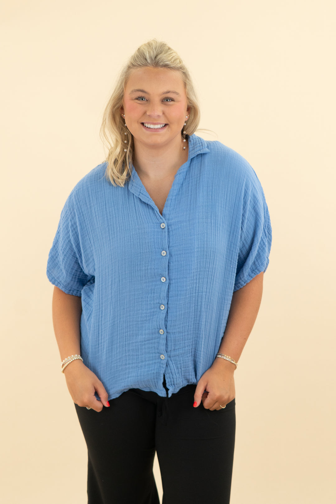 rip curl blue gauze short sleeve top (m)