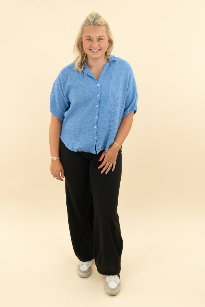 rip curl blue gauze short sleeve top (m)