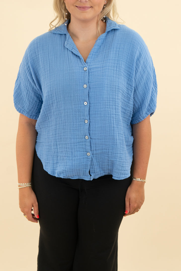 rip curl blue gauze short sleeve top (m)