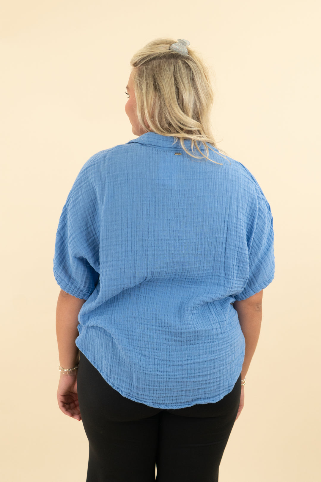 rip curl blue gauze short sleeve top (m)