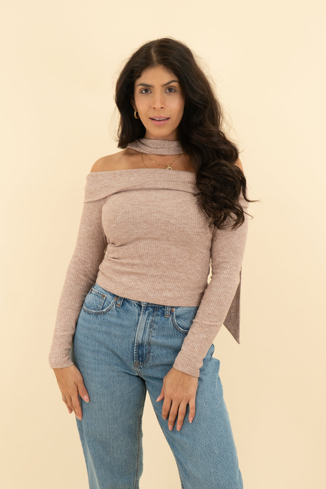 lovers and friends blush off shoulder knit top (xs)
