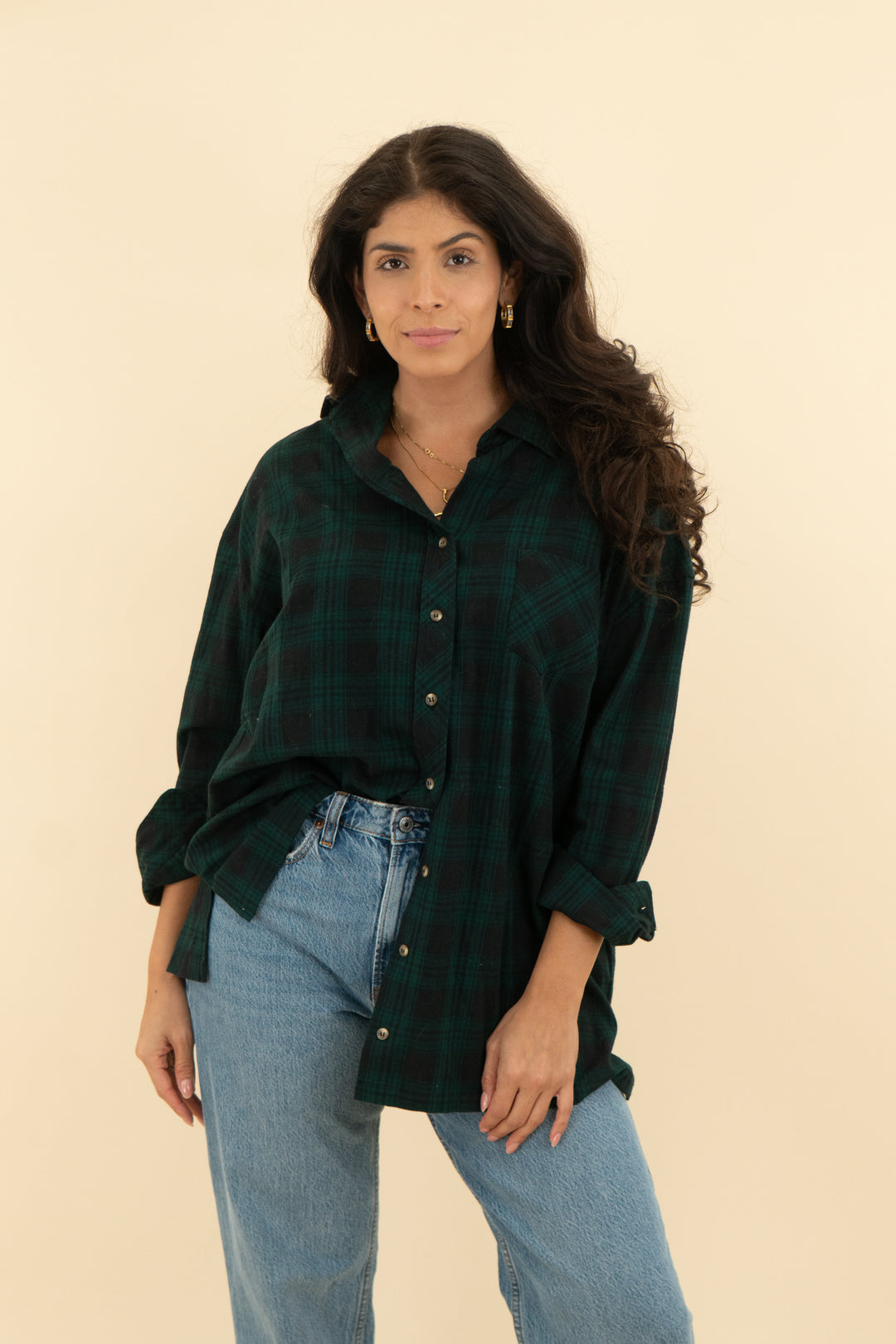 superdown green buckley oversized flannel top (xs)
