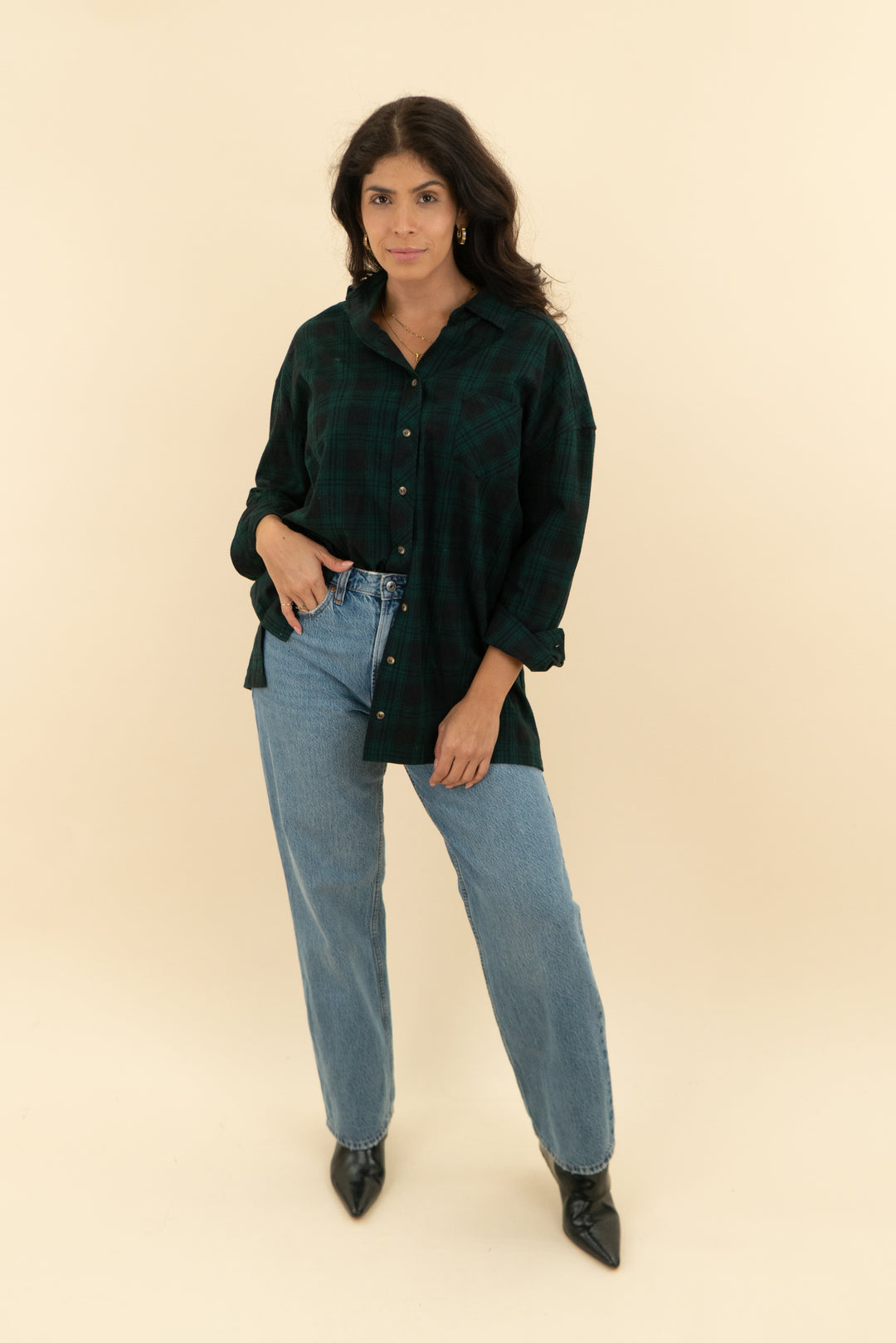 superdown green buckley oversized flannel top (xs)