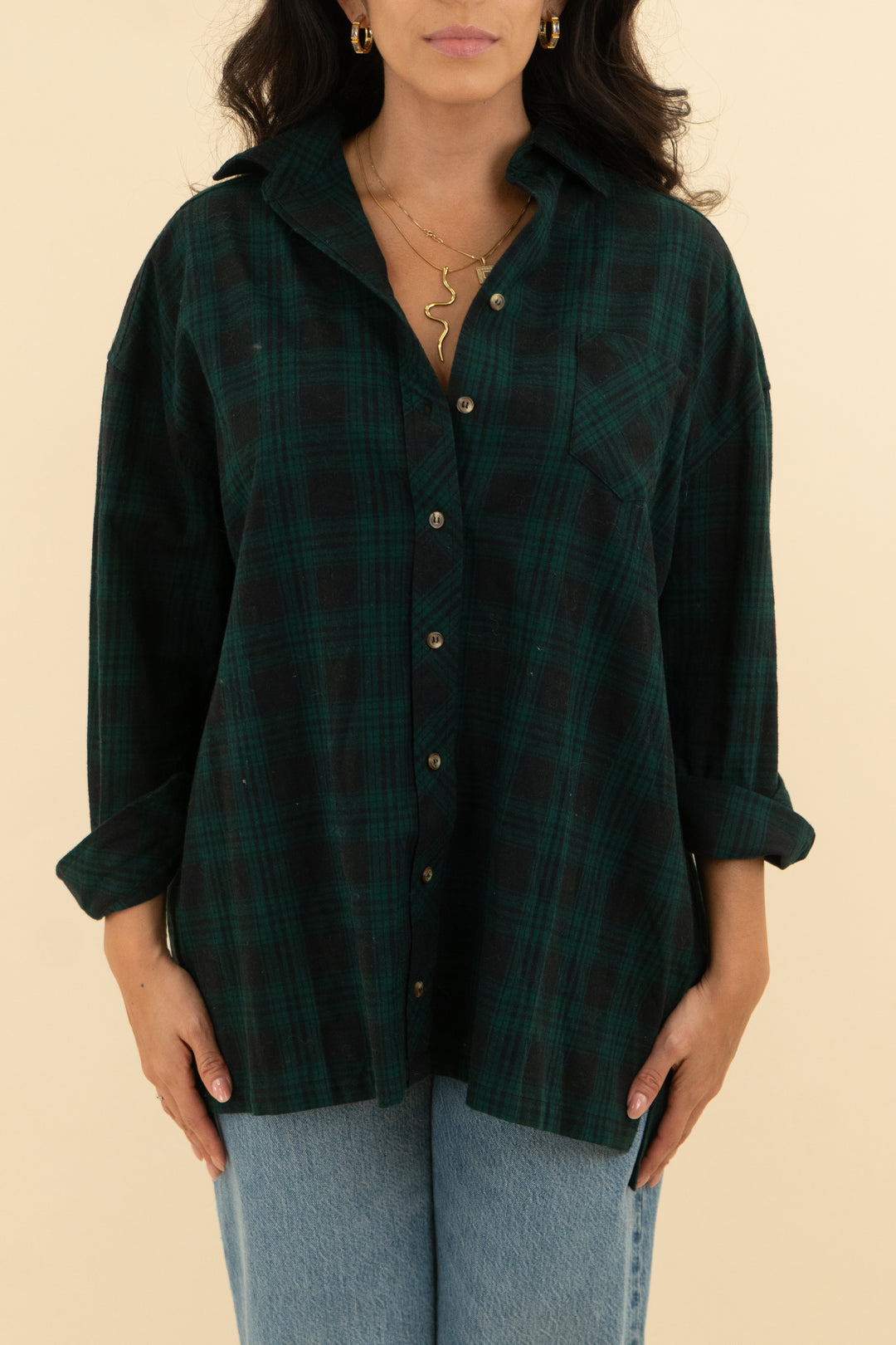 superdown green buckley oversized flannel top (xs)