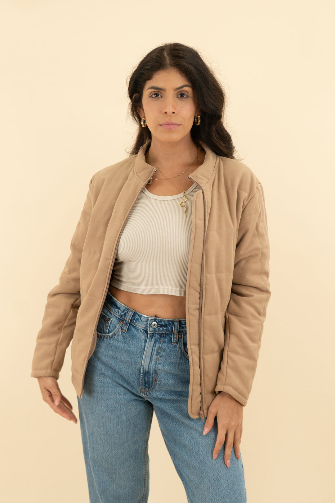 khaki quilted jacket (s)
