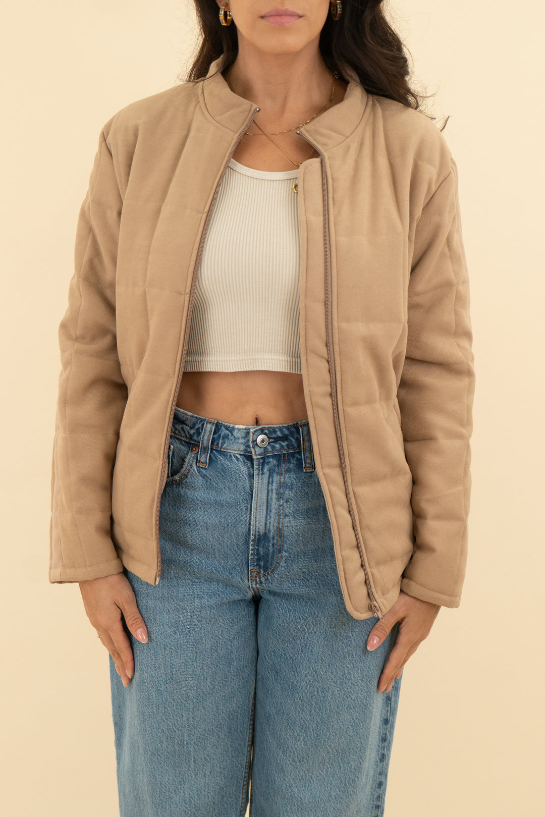 khaki quilted jacket (s)