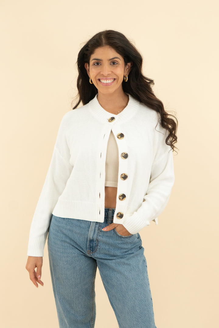 quince ivory cropped cardigan (s; retail $49.90)