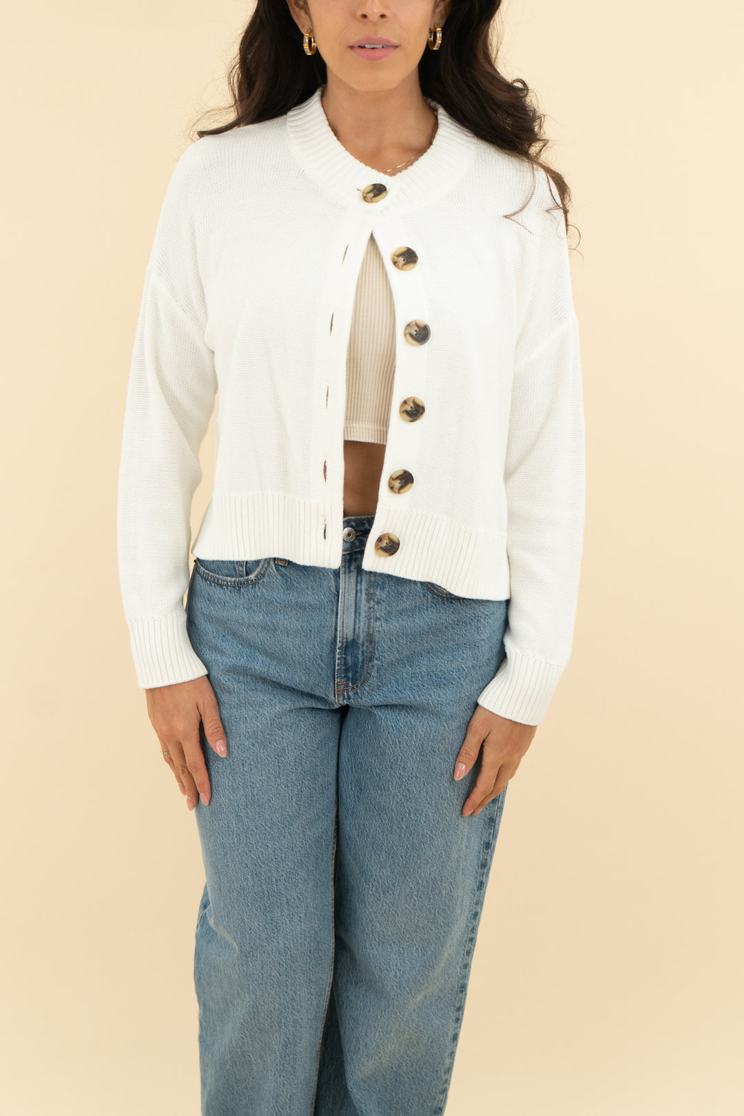 quince ivory cropped cardigan (s; retail $49.90)