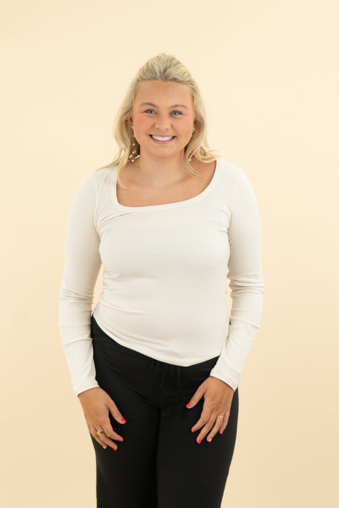 athleta cream ribbed long sleeve top (m; retail $65)