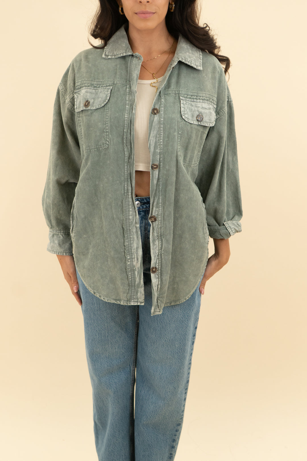mustard seed grey mineral wash corduroy shacket (s; retail $52)