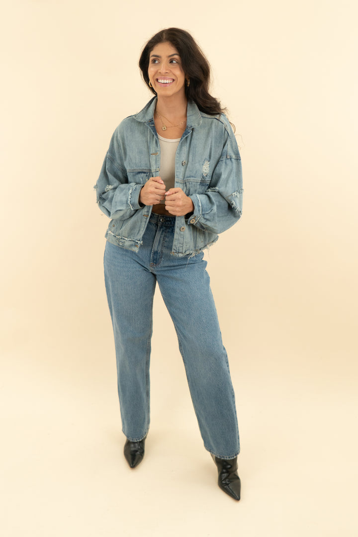 pol denim patch frayed jacket (s)