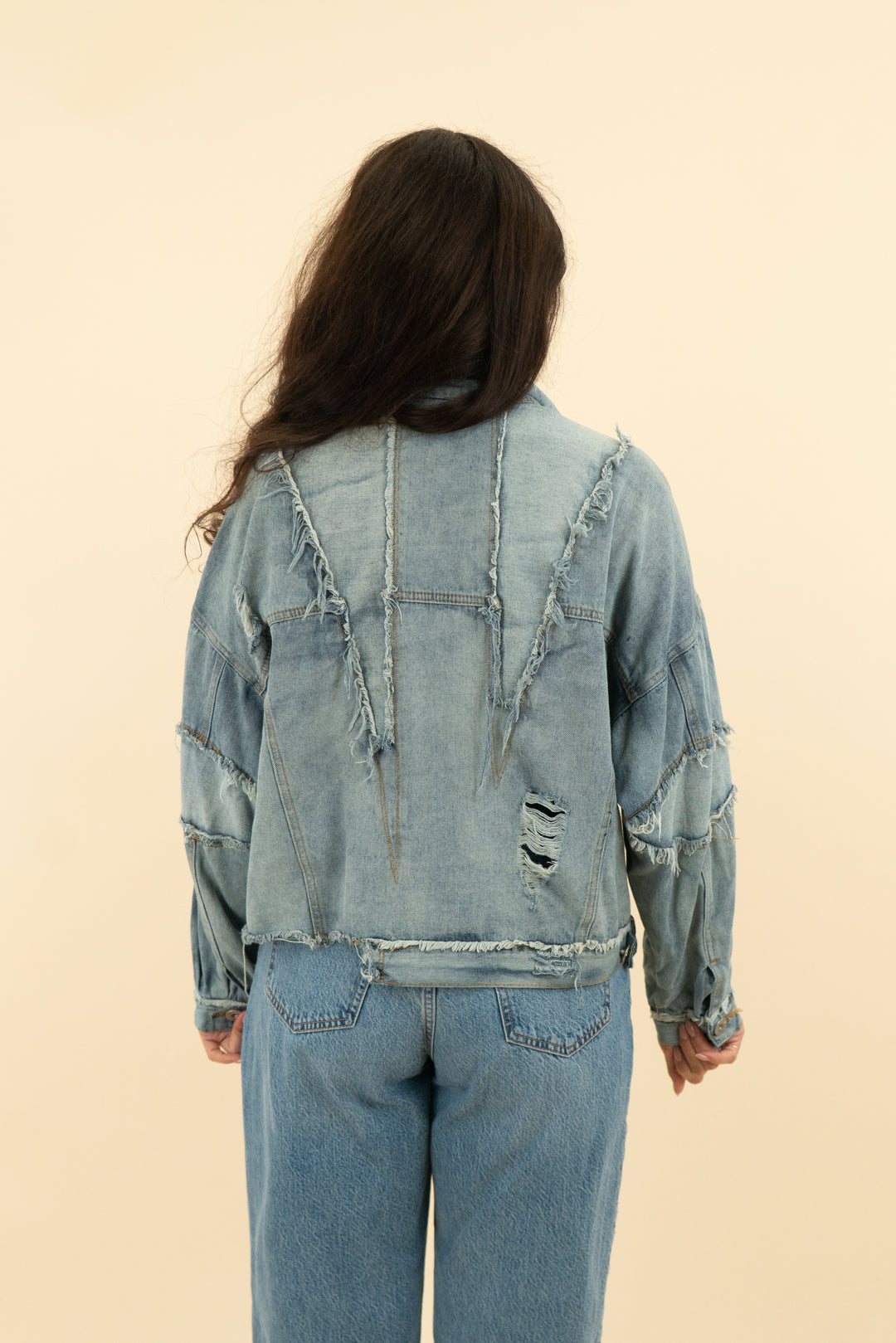 pol denim patch frayed jacket (s)