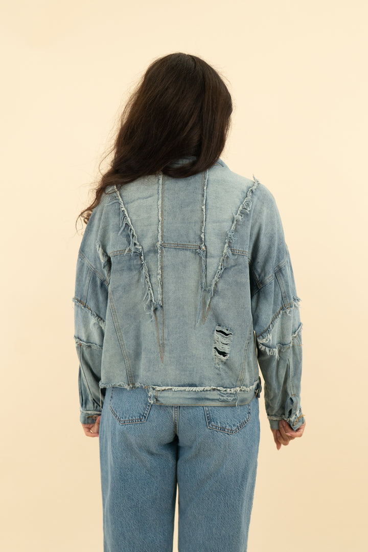pol denim patch frayed jacket (s)