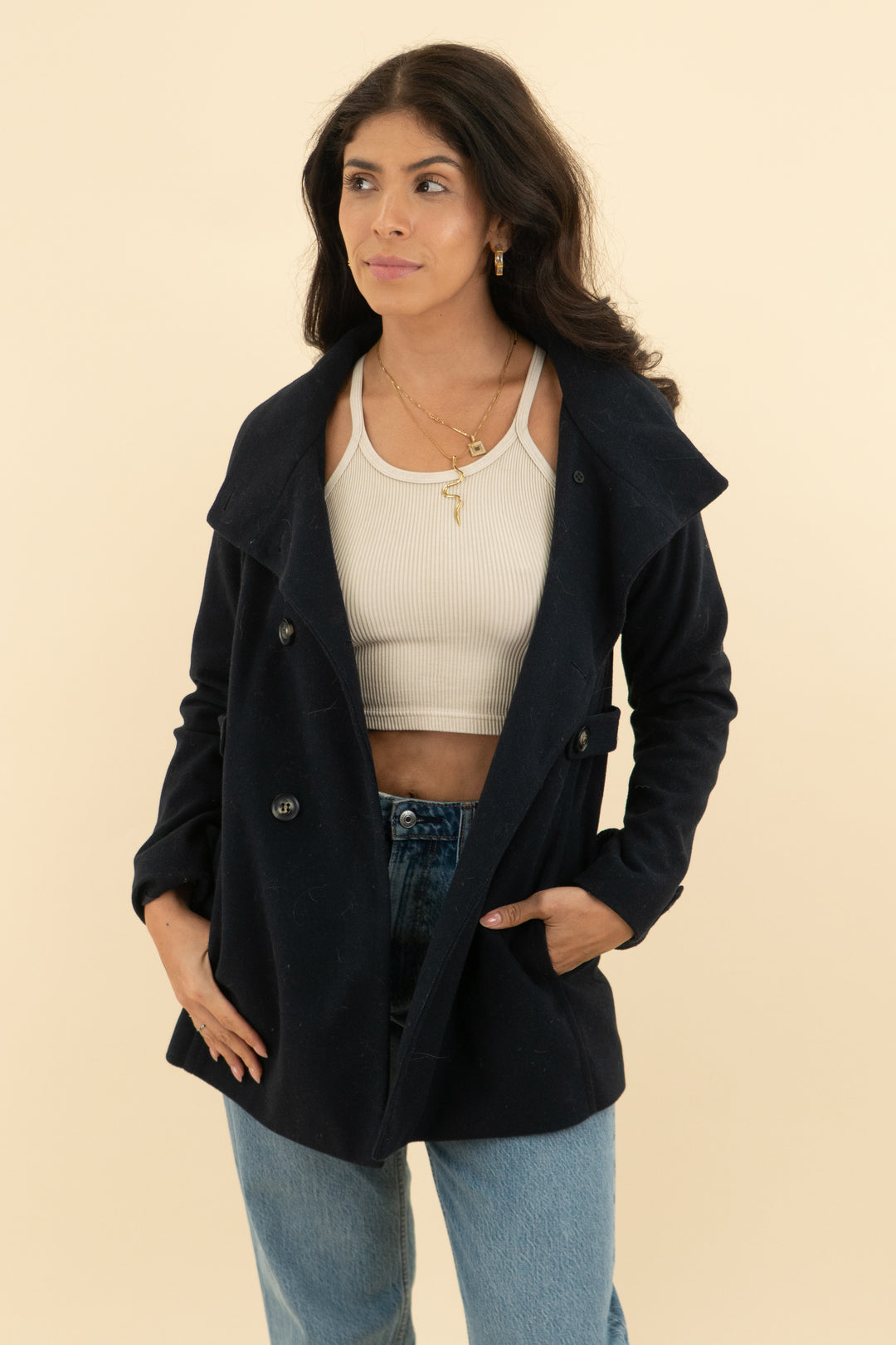 forever 21 navy peacoat (s)