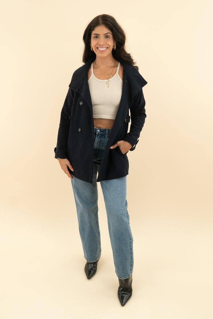 forever 21 navy peacoat (s)