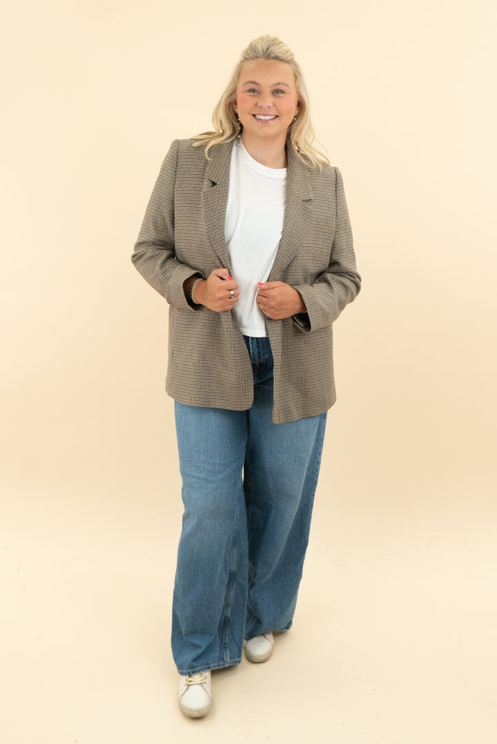 anine bing brown houndstooth blazer (l)