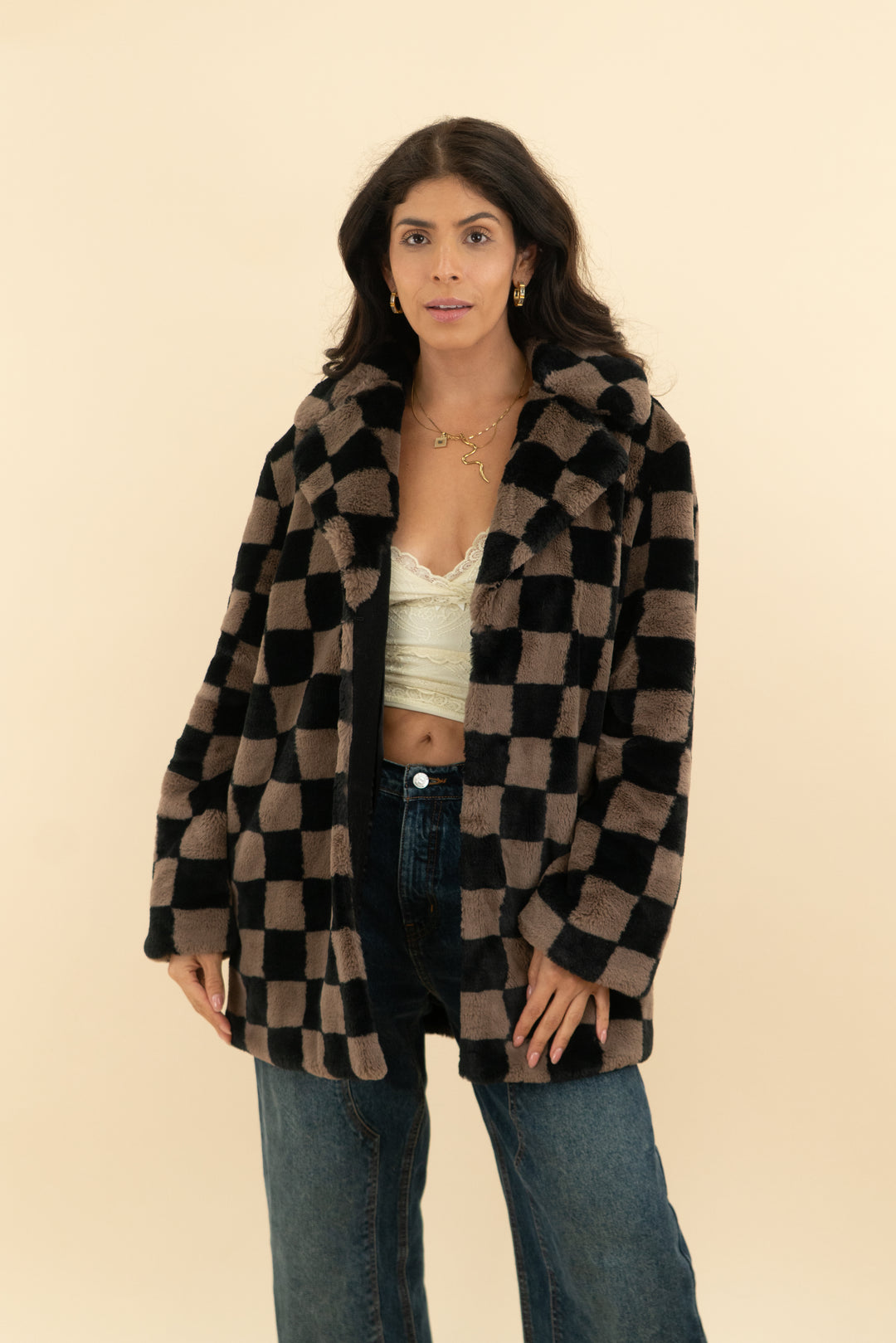 house of harlow brown and black checkered jacket (xs)