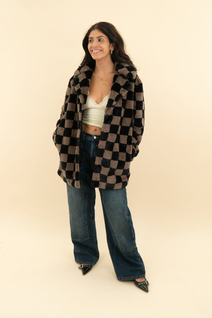 house of harlow brown and black checkered jacket (xs)