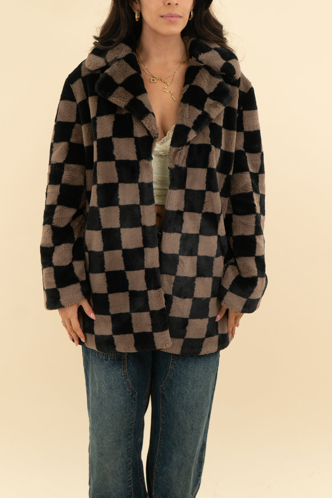 house of harlow brown and black checkered jacket (xs)