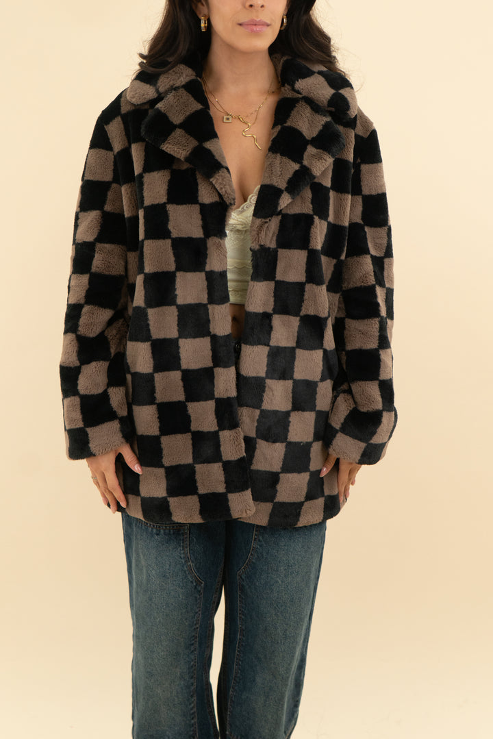 house of harlow brown and black checkered jacket (xs)