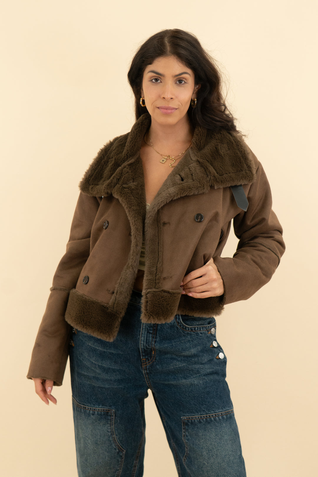vici brown suede faux fur jacket (s)