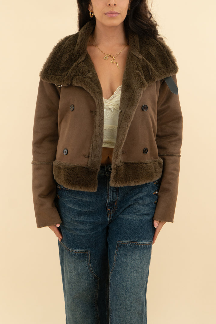 vici brown suede faux fur jacket (s)