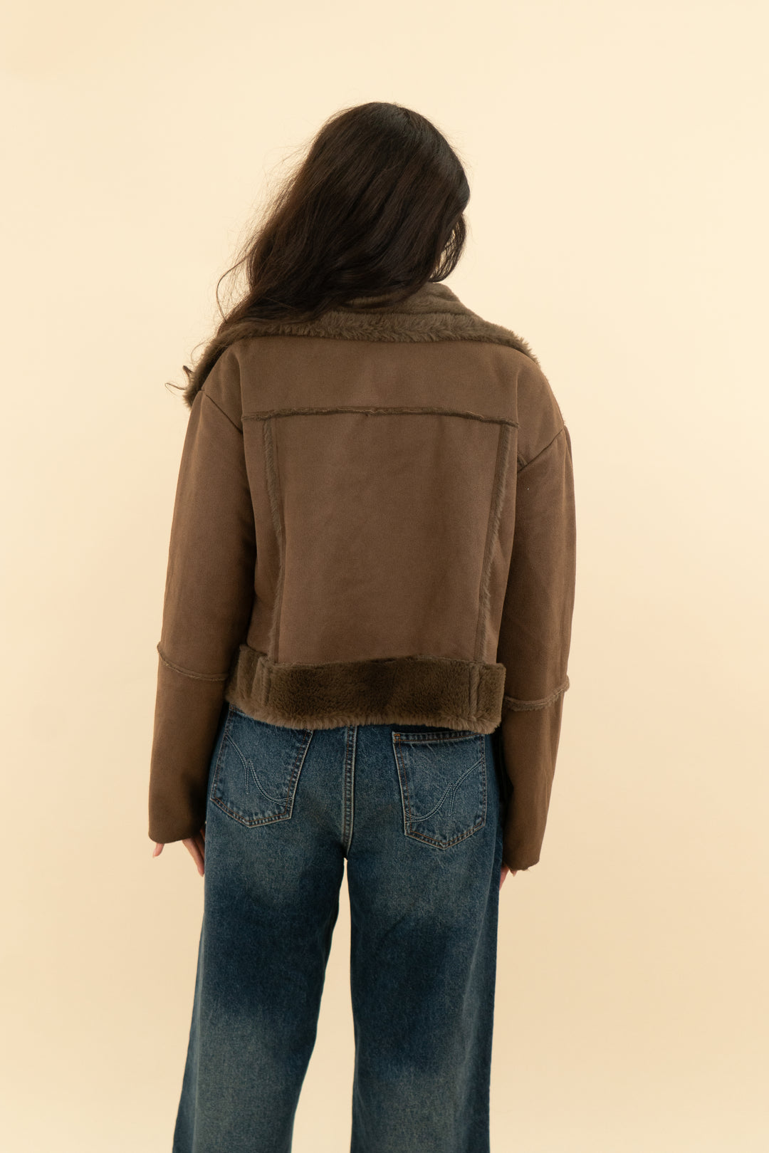 vici brown suede faux fur jacket (s)