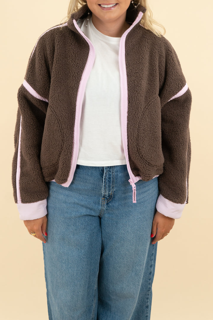 fp movement brown & lilac sherpa zip jacket (m)