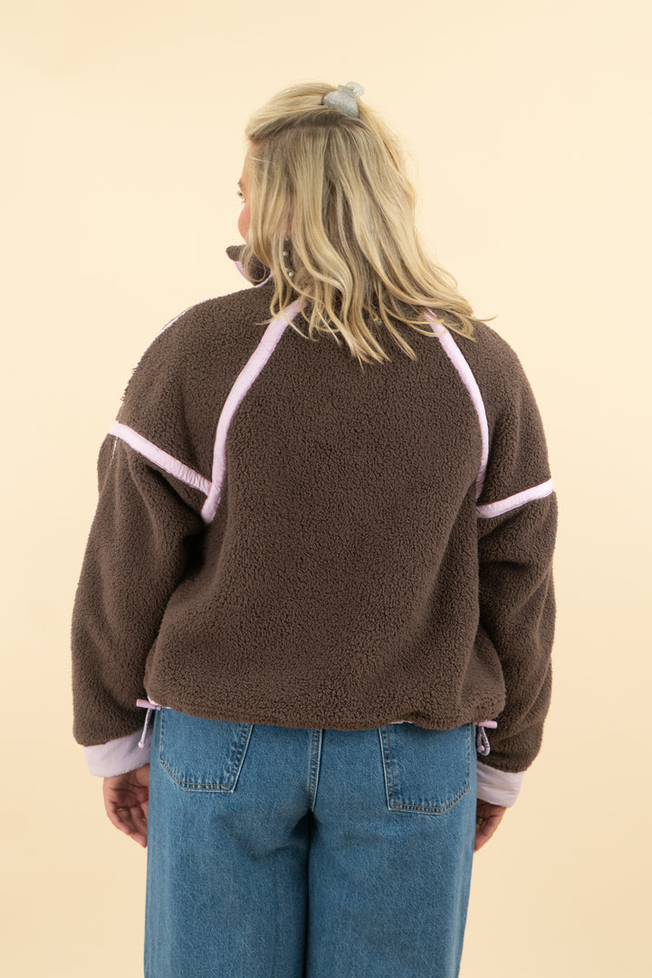 fp movement brown & lilac sherpa zip jacket (m)