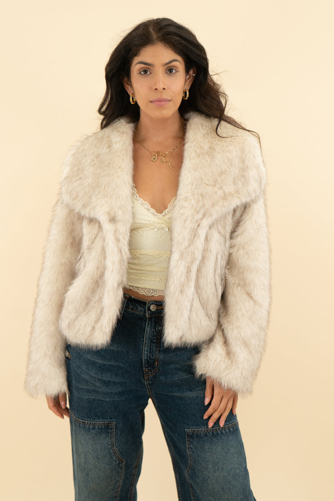 vici light tan faux fur coat (s)