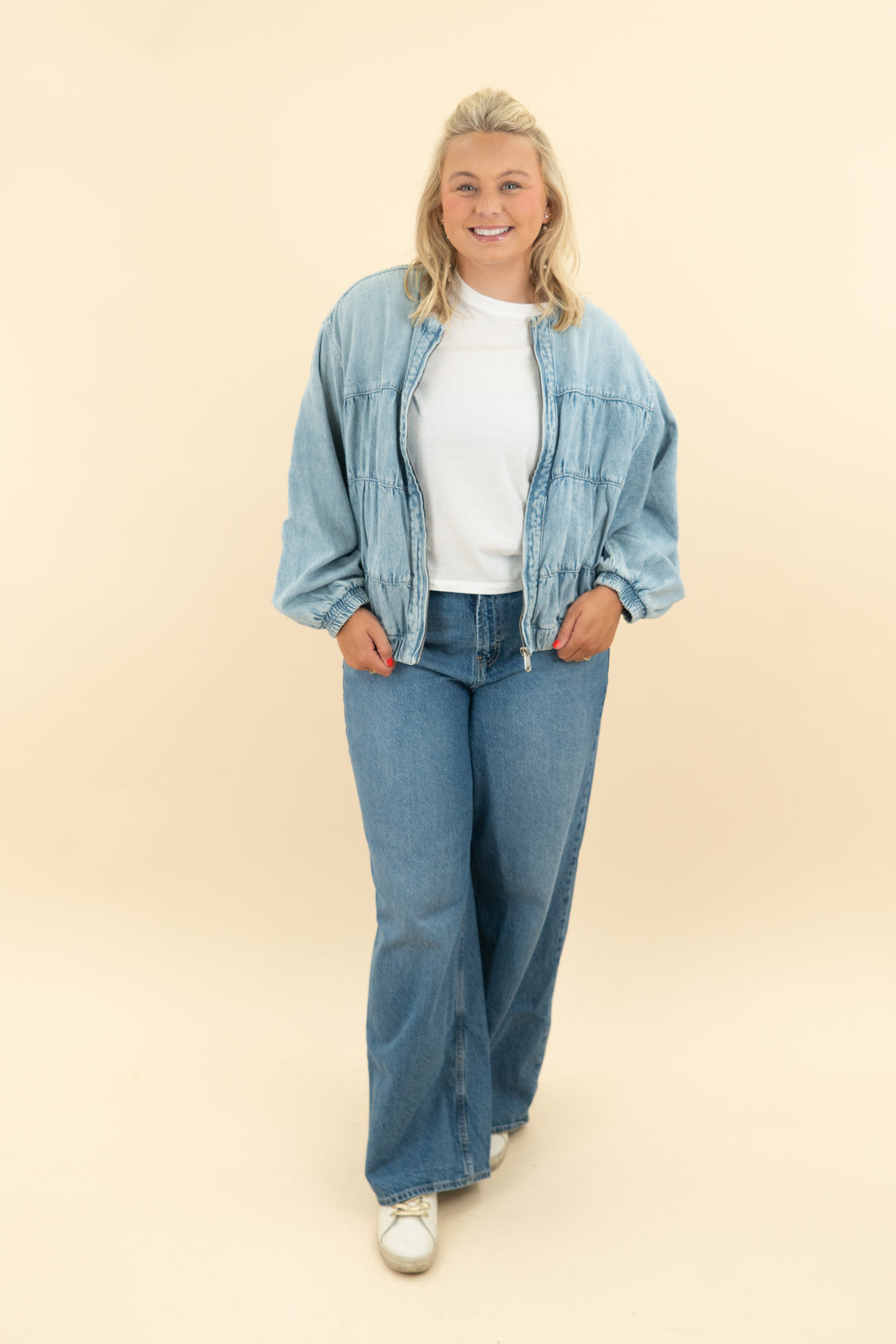 we the free light denim cinch jacket (m)