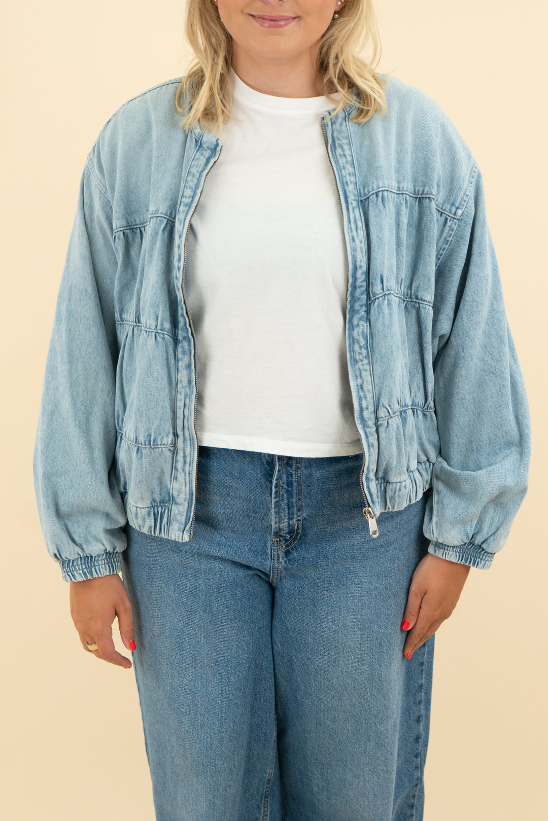 we the free light denim cinch jacket (m)