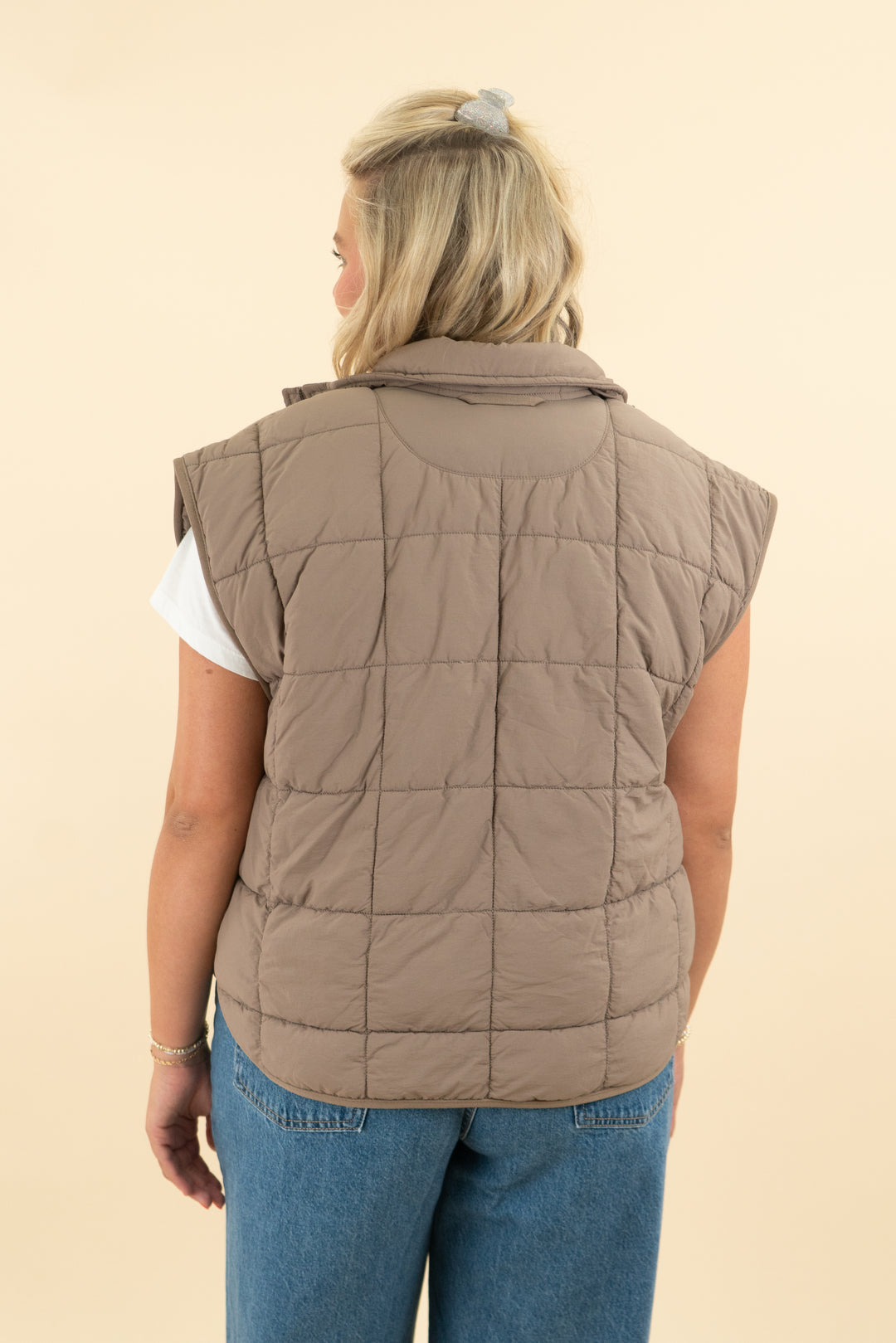 free people movement taupe quilted vest (m)