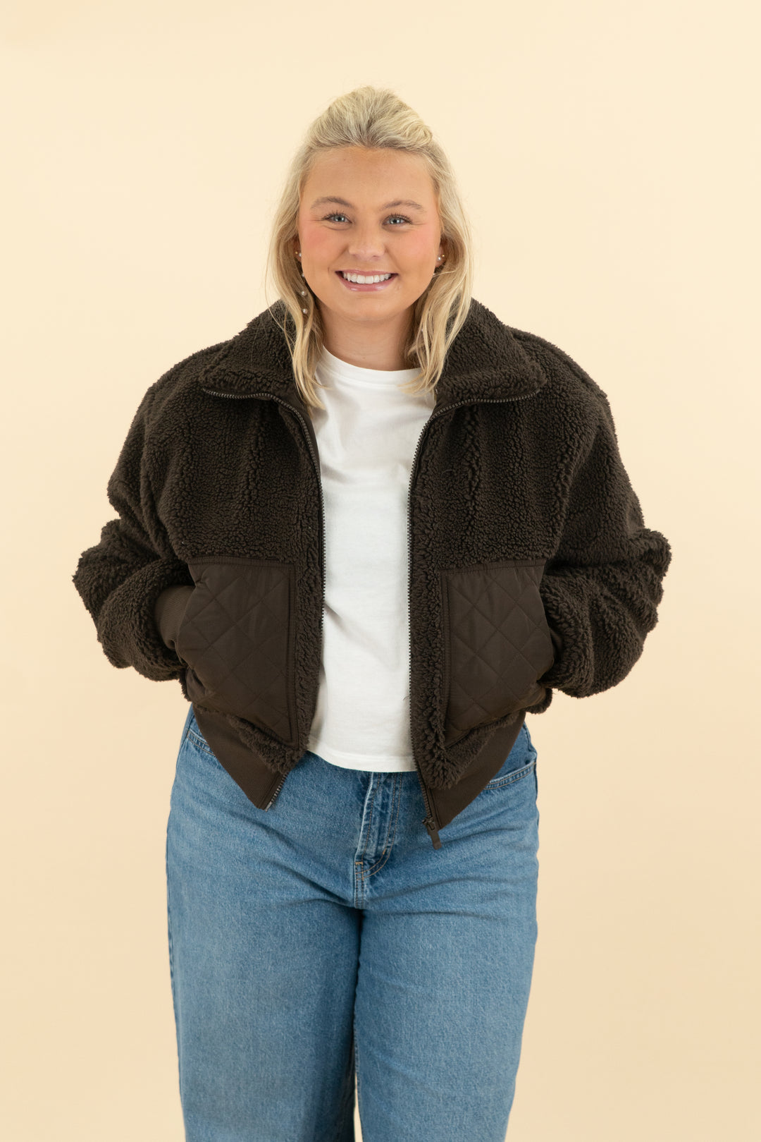 alo brown sherpa quilted jacket (m)