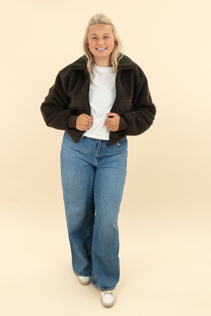 alo brown sherpa quilted jacket (m)